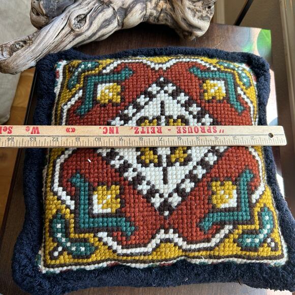 Vintage Mid-Century Needelpoint Pillow boho southwest - Picture 8 of 8